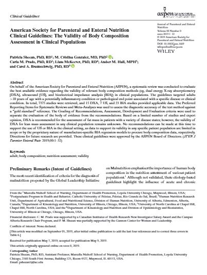 American Society for Parenteral and Enteral Nutrition Clinical Guidelines: The Validity of Body Composition Assessment in Clinical Populations