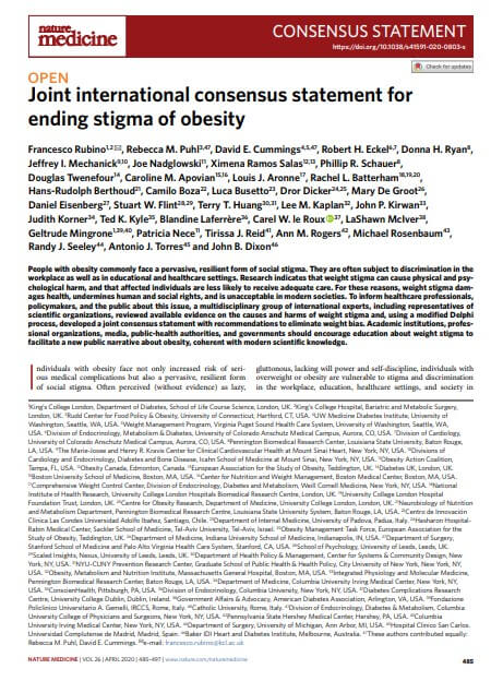 Joint international consensus statement for ending stigma of obesity