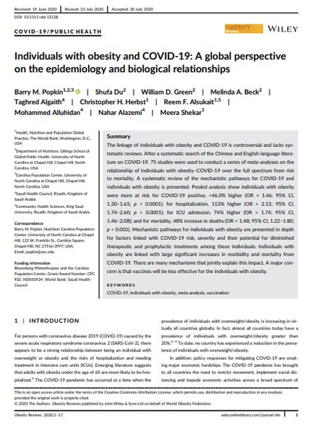 Individuals with obesity and COVID‐19: A global perspective on the epidemiology and biological relationships