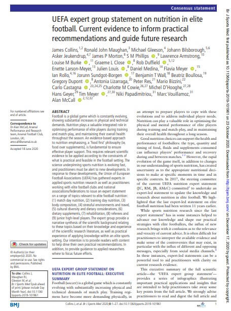 UEFA expert group statement on nutrition in elite football. Current evidence to inform practical recommendations and guide future research