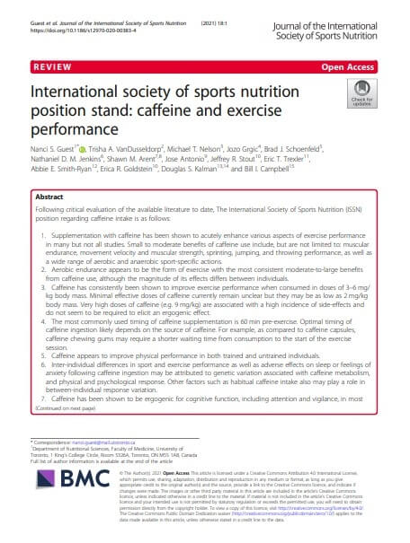 International society of sports nutrition position stand: caffeine and exercise performance