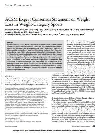 ACSM Expert Consensus Statement on Weight Loss in Weight-Category Sports