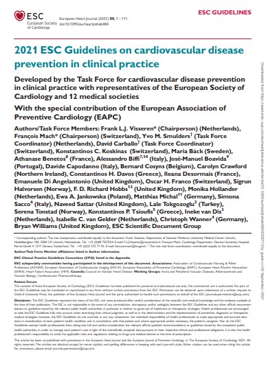 2021 ESC Guidelines on cardiovascular disease prevention in clinical practice