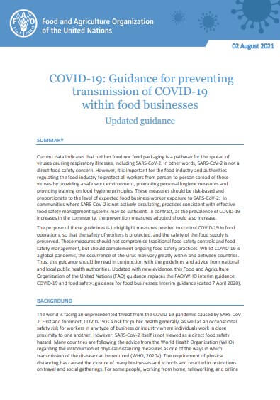 COVID-19: Guidance for preventing transmission of COVID-19 within food businesses Updated guidance