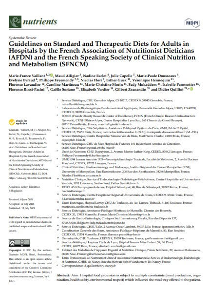 Guidelines on Standard and Therapeutic Diets for Adults in Hospitals by the French Association of Nutritionist Dieticians (AFDN) and the French Speaking Society of Clinical Nutrition and Metabolism (SFNCM)