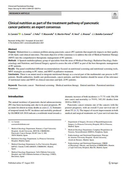 Clinical nutrition as part of the treatment pathway of pancreatic cancer patients: an expert consensus