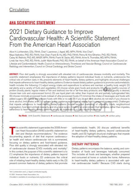 2021 Dietary Guidance to Improve Cardiovascular Health: A Scientific Statement From the American Heart Association