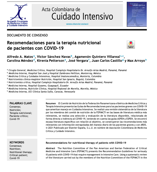 Recomendaciones para la terapia nutricional del pacientes con COVID-19