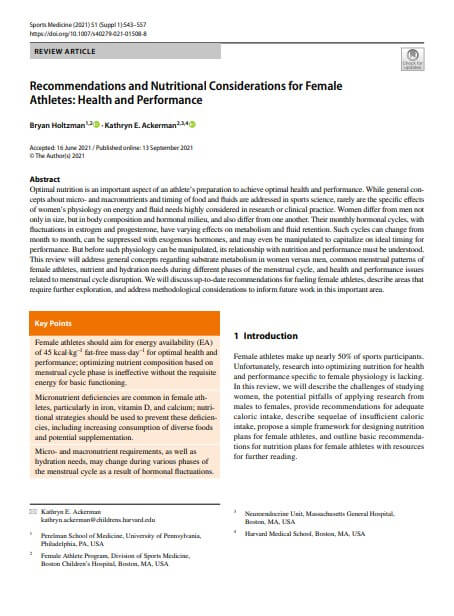 Recommendations and Nutritional Considerations for Female Athletes: Health and Performance