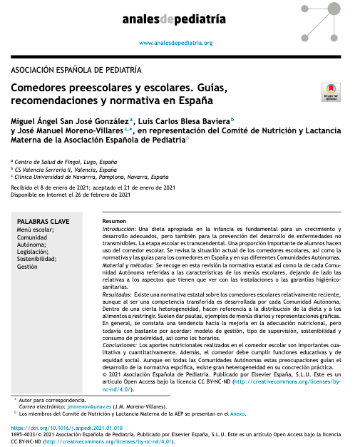 Comedores preescolares y escolares. Guías, recomendaciones y normativa en España