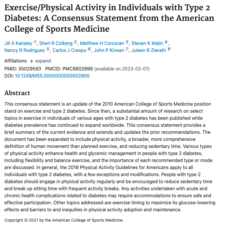 Exercise/Physical Activity in Individuals with Type 2 Diabetes: A Consensus Statement from the American College of Sports Medicine