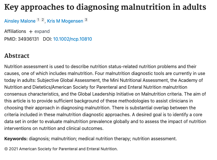 Key approaches to diagnosing malnutrition in adults