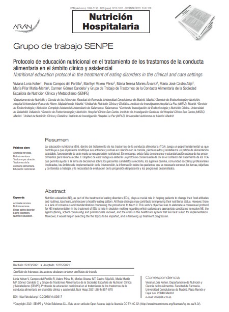 Protocolo de educación nutricional en el tratamiento de los trastornos de la conducta alimentaria en el ámbito clínico y asistencial