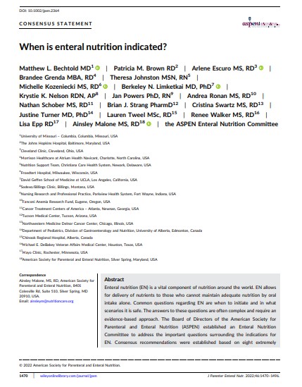 When is enteral nutrition indicated?