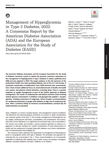 Management of hyperglycaemia in type 2 diabetes, 2022. A consensus report by the American Diabetes Association (ADA) and the European Association for the Study of Diabetes (EASD)