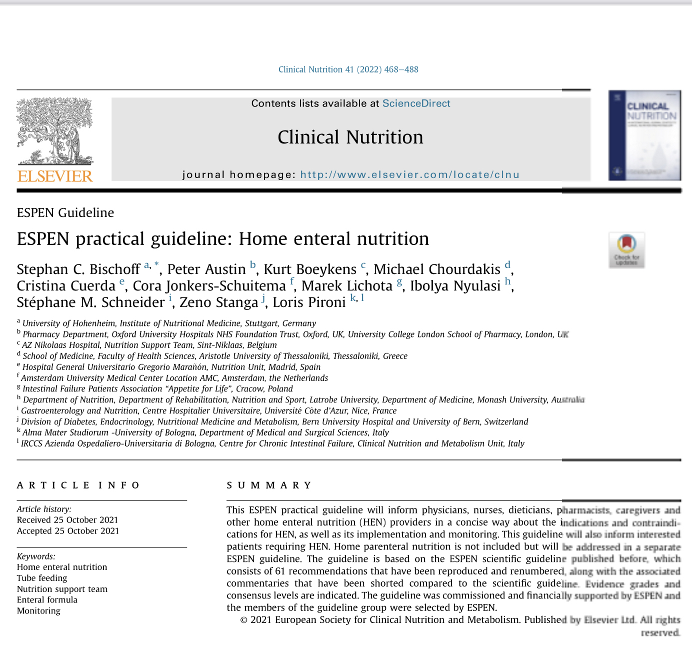 Guía práctica de la ESPEN: Nutrición enteral a domicilio