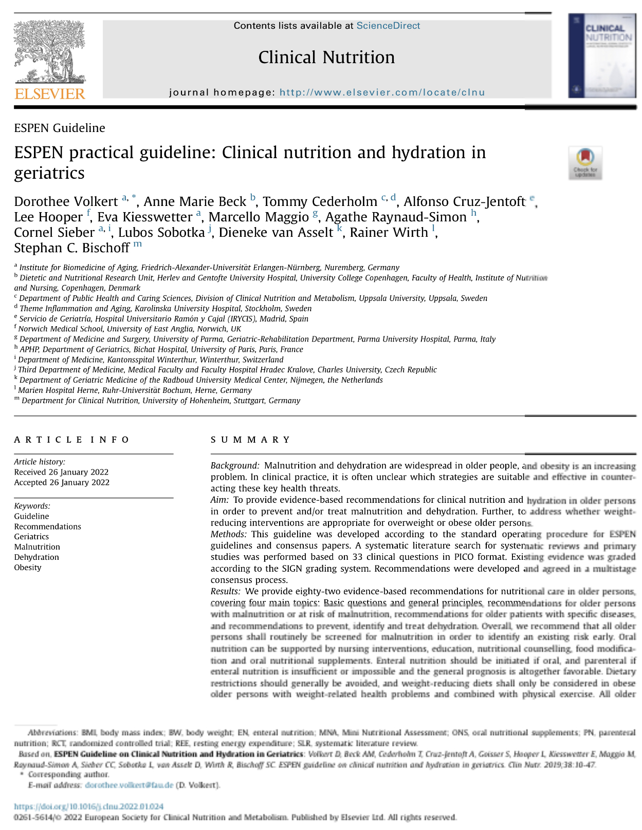 Guía práctica de la ESPEN: Nutrición e hidratación clínica en geriatría.