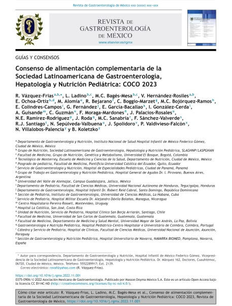 Consenso de alimentación complementaria de la Sociedad Latinoamericana de Gastroenterología, Hepatología y Nutrición Pediátrica: COCO 2023