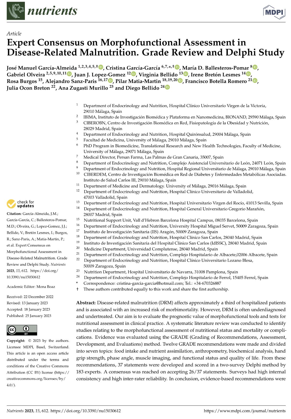 Expert Consensus on Morphofunctional Assessment in Disease-Related Malnutrition. Grade Review and Delphi Study