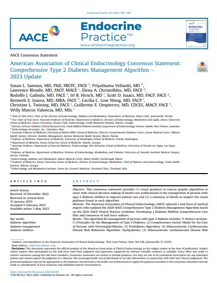 American Association of Clinical Endocrinology Consensus Statement: Comprehensive Type 2 Diabetes Management Algorithm e 2023 Update