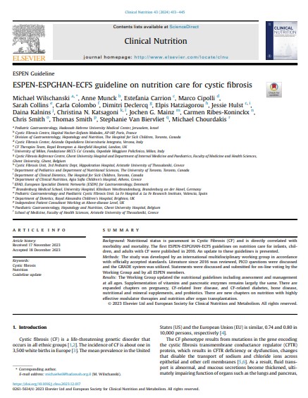 ESPEN-ESPGHAN-ECFS guideline on nutrition care for cystic fibrosis