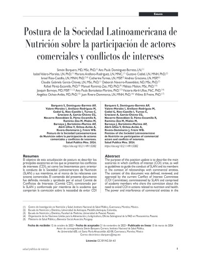 Postura de la Sociedad Latinoamericana de Nutrición sobre la participación de actores comerciales y conflictos de intereses 
