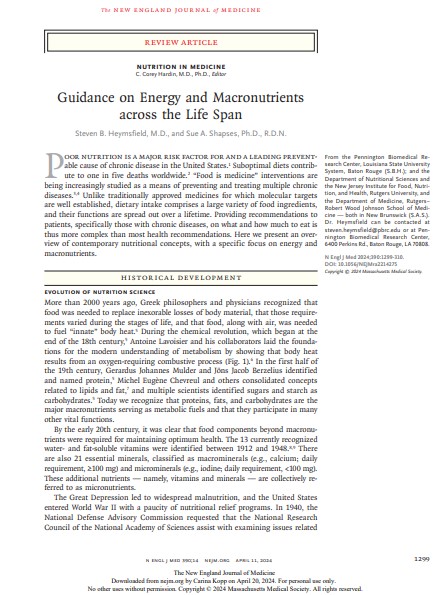 Guidance on Energy and Macronutrients across the Life Span