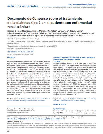 Documento de Consenso sobre el tratamiento de la diabetes tipo 2 en el paciente con enfermedad renal crónica